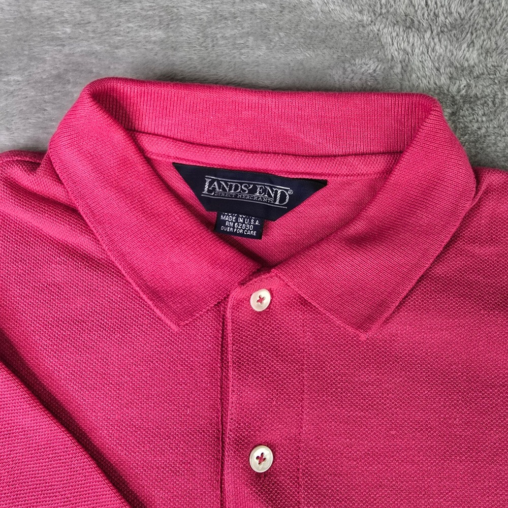 Lands End Mens Pink Pique Cotton Polo Shirt Made in USA Vintage Medium 38-40